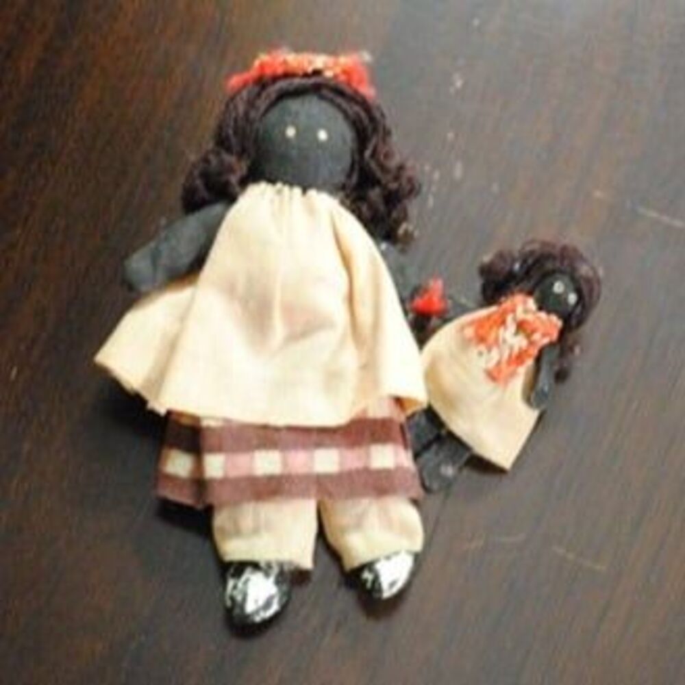 Vintage Little Cloth African American Girl Doll holding a Miniature Doll